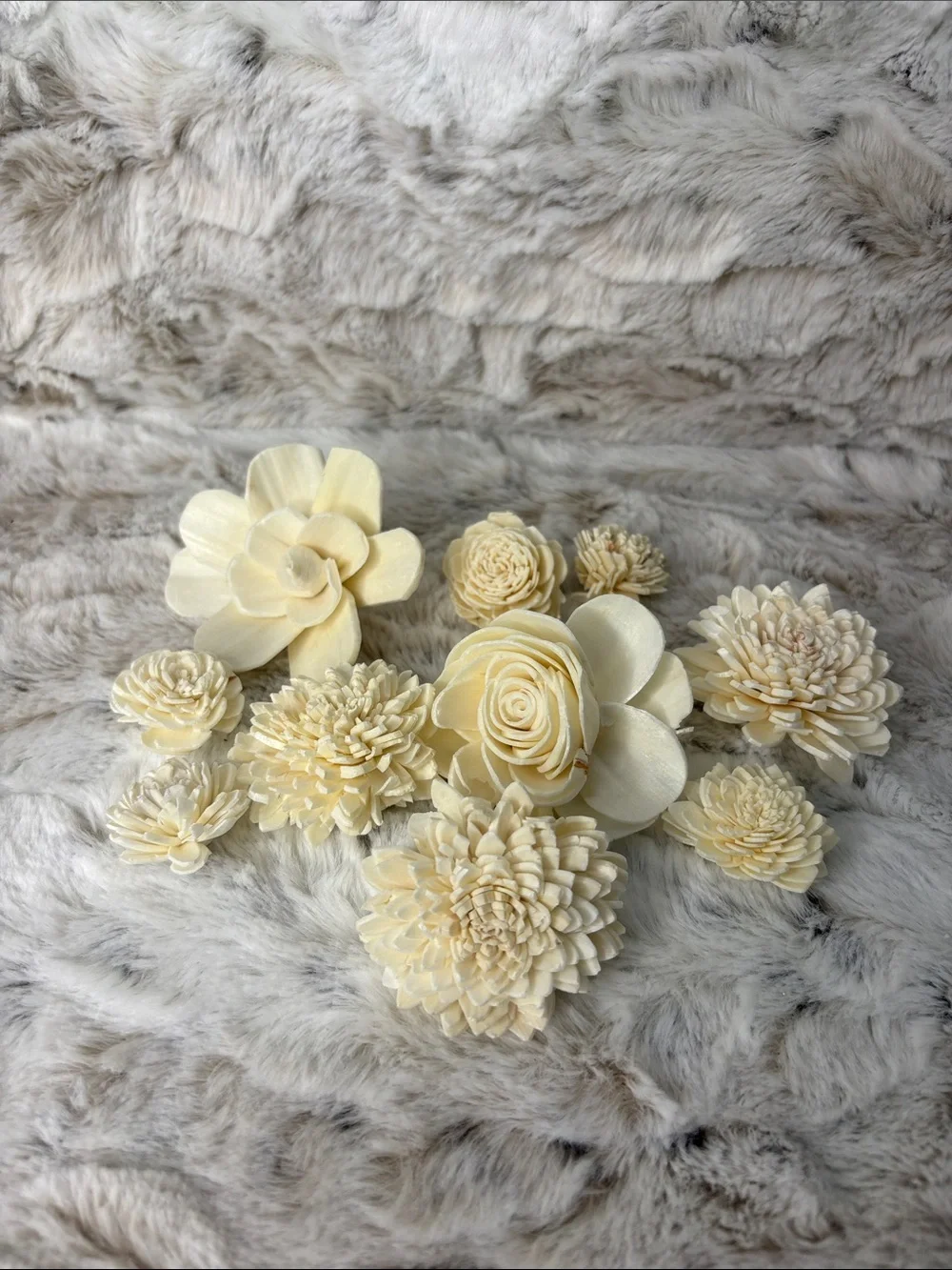 Cream Decorative Wood Flower Assortment - Set of Handcrafted Blooms. 5 Bags